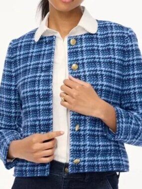 J Crew Factory Blue Tweed Wool Blend Blazer Office Minimalist Church Teacher 16